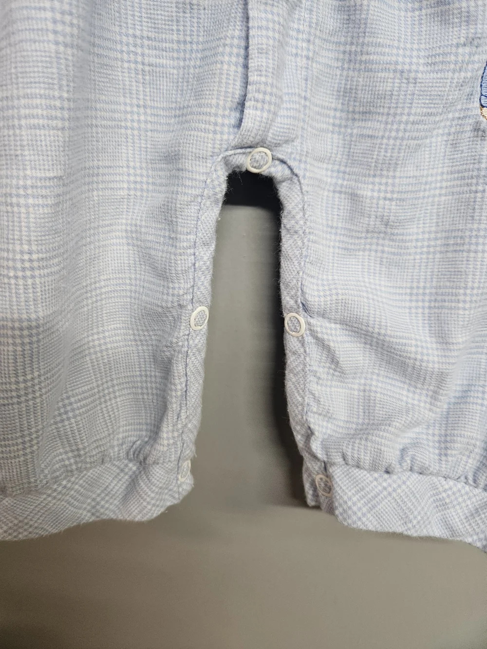 Vintage 6 Month Long Sleeve Blue Plaid Romper Embroidered Bear